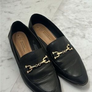 Time and Tru Black Loafers with Gold Detail